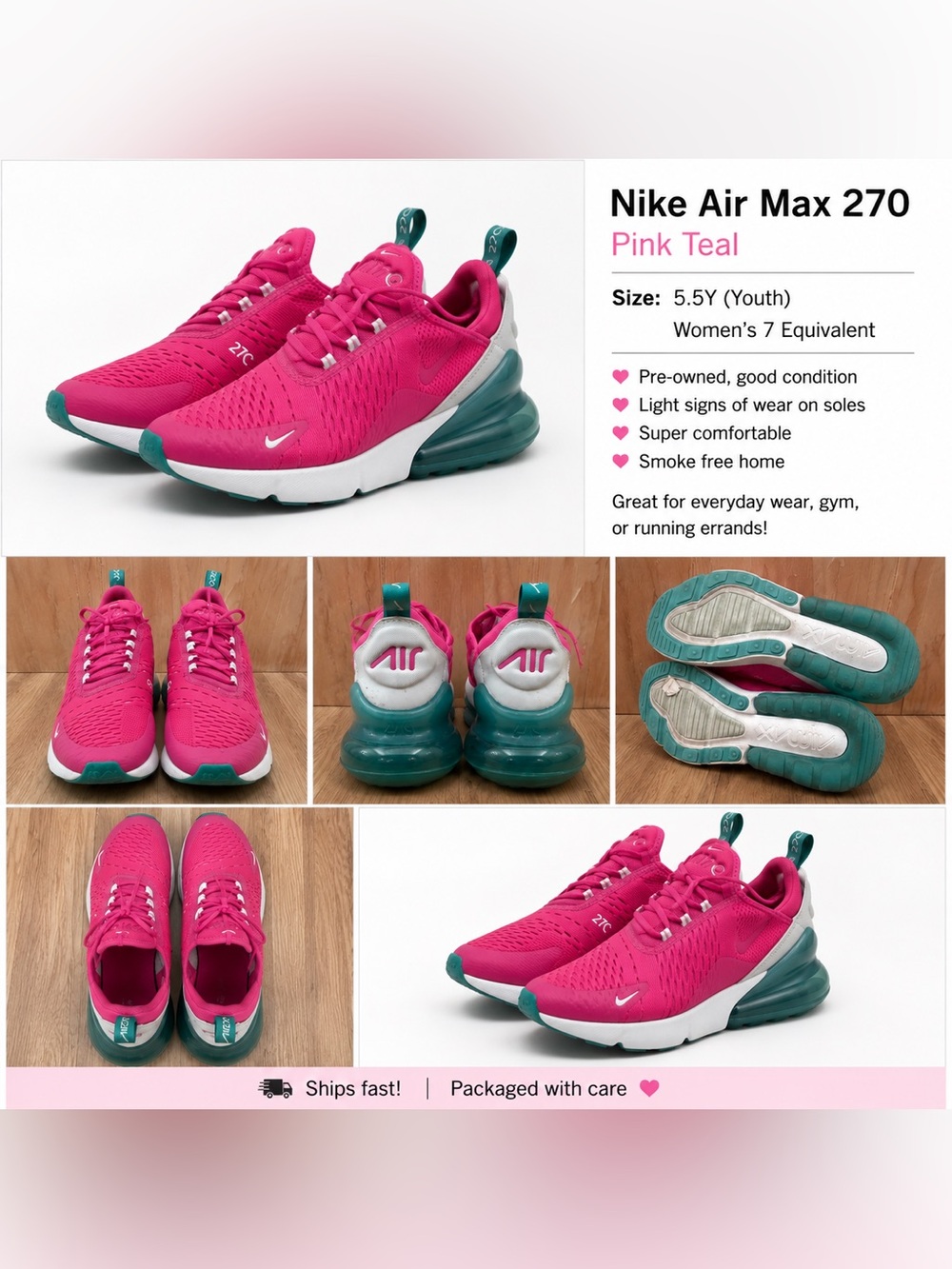 Nike Kids Pink Teal Air Max Sneakers